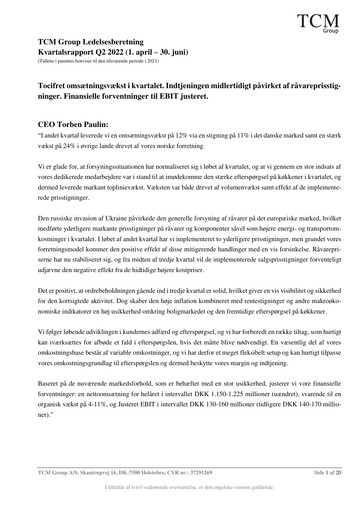Vorschaubild TCM Group A/S Quartalsbericht 2022-q2