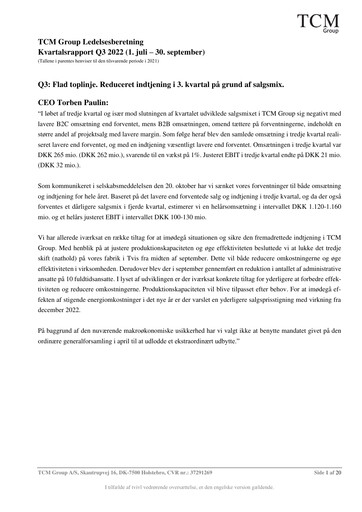 Vorschaubild TCM Group A/S Quartalsbericht 2022-q3