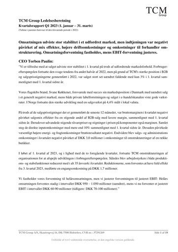 Vorschaubild TCM Group A/S Quartalsbericht 2023-q1