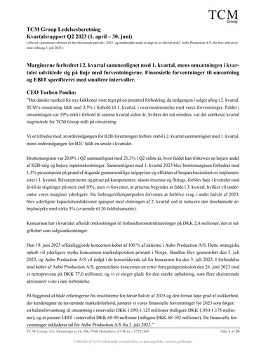 Vorschaubild TCM Group A/S Quartalsbericht 2023-q2