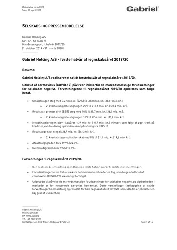 Miniature Gabriel Holding A/S Rapport semestriel 2019-h1