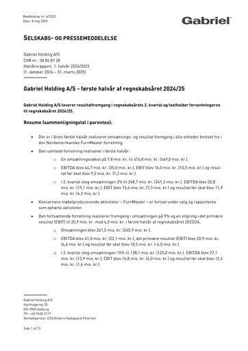 Miniature Gabriel Holding A/S Rapport semestriel 2024-h1