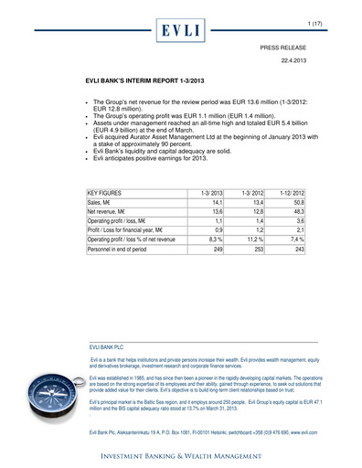Thumbnail Evli Quarterly Report 2013-q1