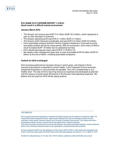 Thumbnail Evli Quarterly Report 2016-q1