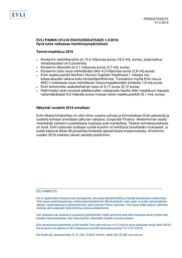 Thumbnail Evli Quarterly Report 2016-q1