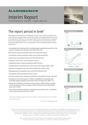 Miniature Ålandsbanken Rapport semestriel 2010-h1