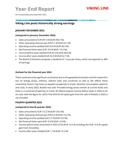 Thumbnail Viking Line Abp Financial Statement 2023