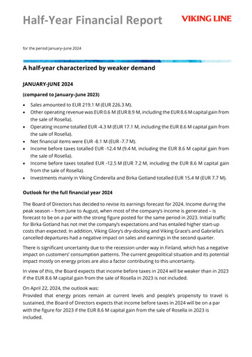 Thumbnail Viking Line Abp Half-year Report 2024