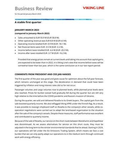 Thumbnail Viking Line Abp Quarterly Report 2023-q1