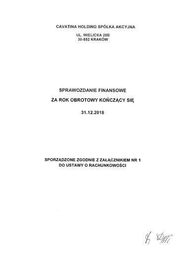 Thumbnail Cavatina Holding Spólka Akcyjna Financial Statement 2018