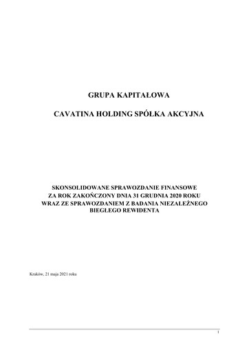 Thumbnail Cavatina Holding Spólka Akcyjna Financial Statement 2020