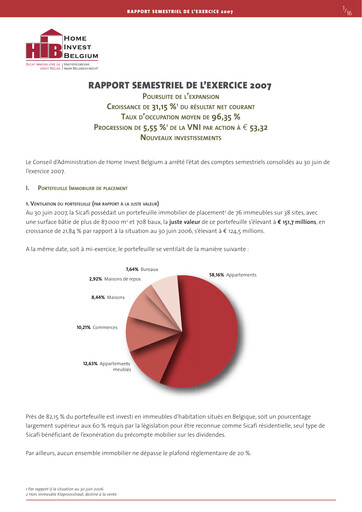 Thumbnail Home Invest Belgium Half-year Report 2007-h1