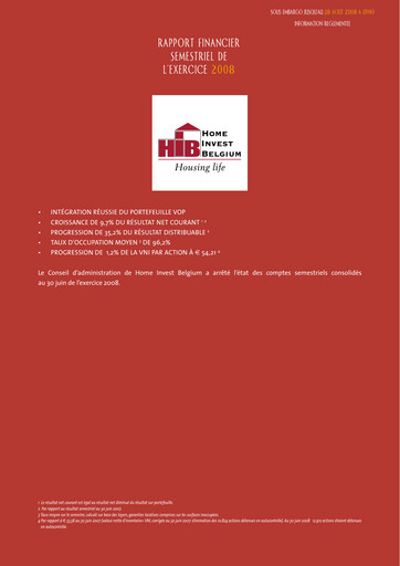 Thumbnail Home Invest Belgium Half-year Report 2008-h1