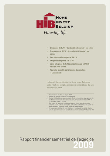Thumbnail Home Invest Belgium Half-year Report 2009-h1
