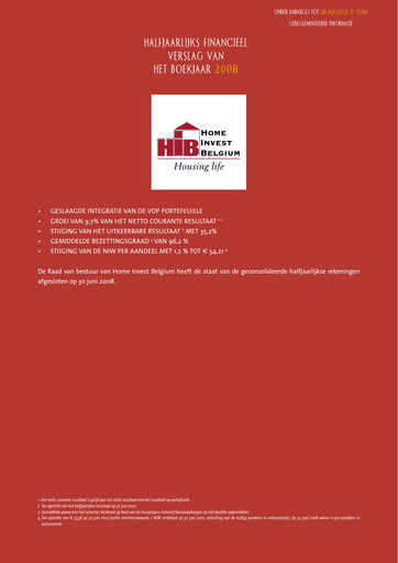 Thumbnail Home Invest Belgium Half-year Report 2008-h1