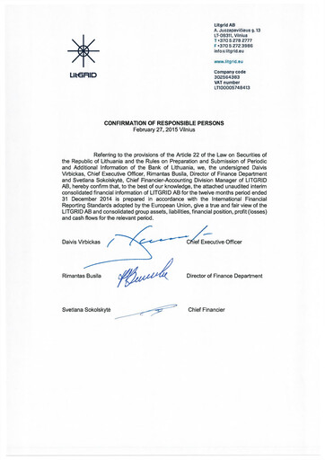 Thumbnail Litgrid AB Financial Report 2014