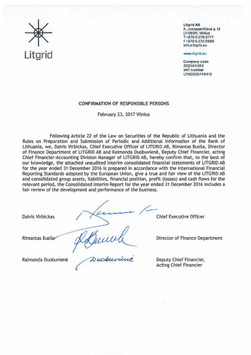 Thumbnail Litgrid AB Financial Report 2016