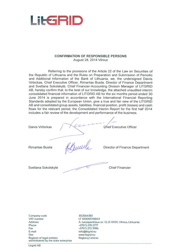 Thumbnail Litgrid AB Half-year Report 2014-h1