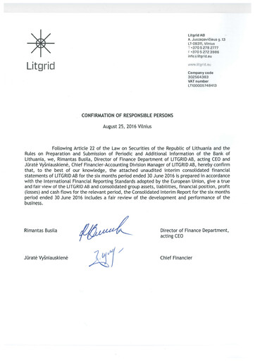 Thumbnail Litgrid AB Half-year Report 2016-h1