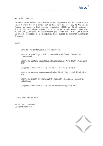 Thumbnail Atrys Health Annual Report 2016