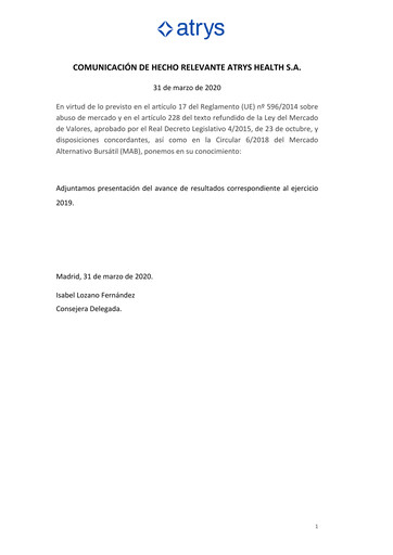 Vorschaubild Atrys Health Finanzbericht 2019