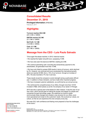 Vorschaubild Novabase Finanzbericht 2010