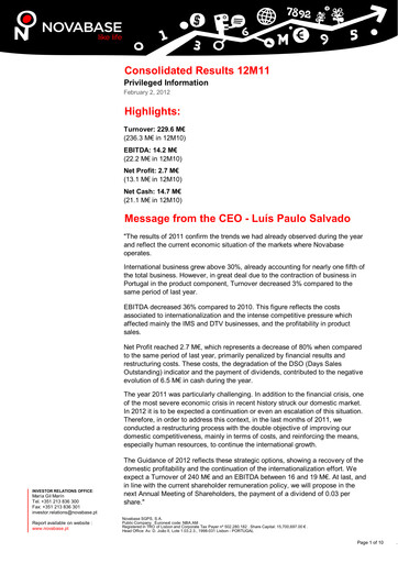 Vorschaubild Novabase Finanzbericht 2011