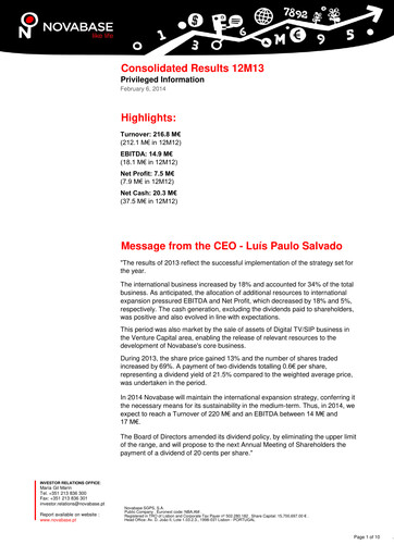 Vorschaubild Novabase Finanzbericht 2013