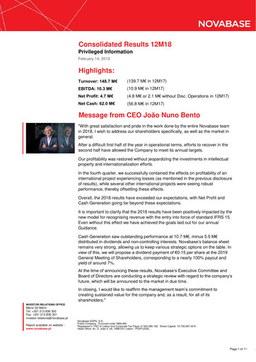 Vorschaubild Novabase Finanzbericht 2018