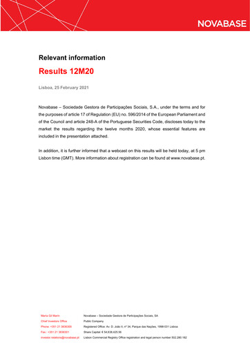 Vorschaubild Novabase Finanzbericht 2020