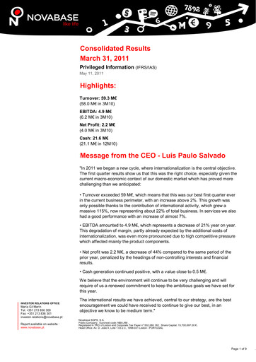 Vorschaubild Novabase Quartalsbericht 2011-q1