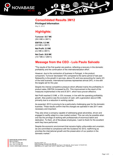 Vorschaubild Novabase Quartalsbericht 2012-q1