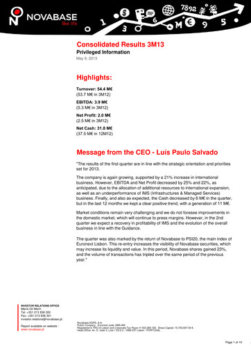 Vorschaubild Novabase Quartalsbericht 2013-q1
