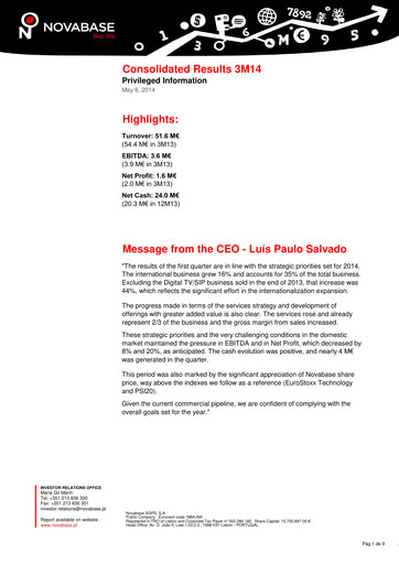 Vorschaubild Novabase Quartalsbericht 2014-q1