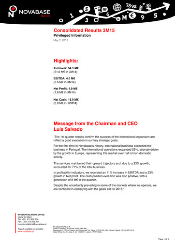 Vorschaubild Novabase Quartalsbericht 2015-q1