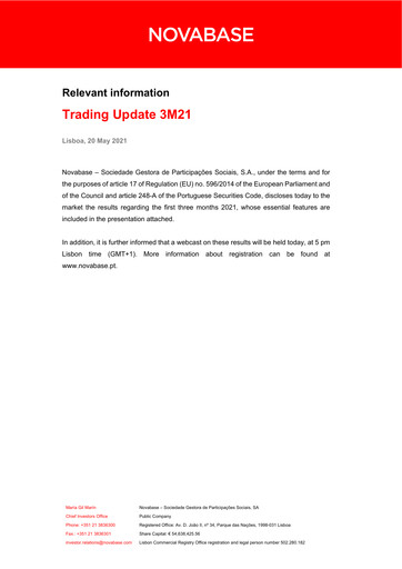 Vorschaubild Novabase Quartalsbericht 2021-q1