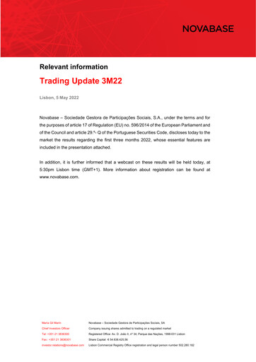 Vorschaubild Novabase Quartalsbericht 2022-q1