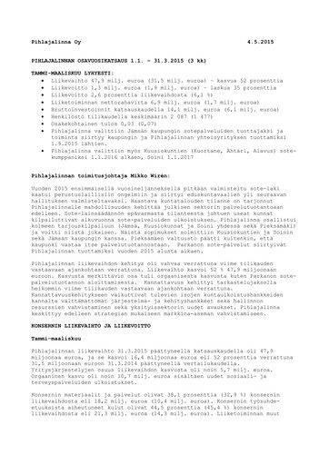 Miniature Pihlajalinna Oyj Rapport trimestriel 2015-q1