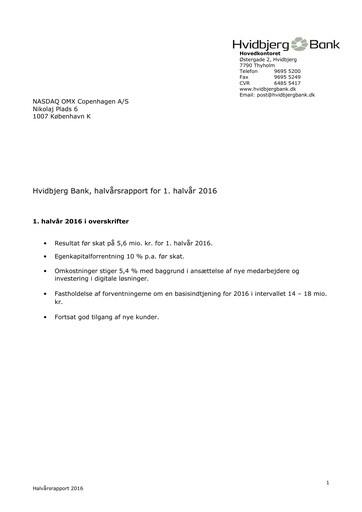 Thumbnail Hvidbjerg Bank Half-year Report 2016-h1