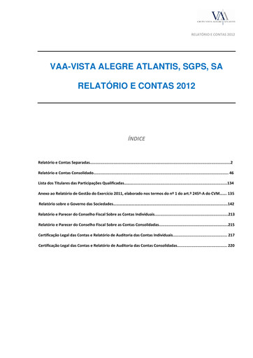 Thumbnail Vista Alegre Atlantis Financial Statement 2012