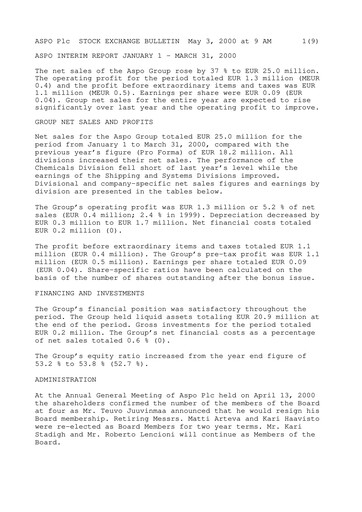 Thumbnail Aspo Oyj Quarterly Report 2000-q1