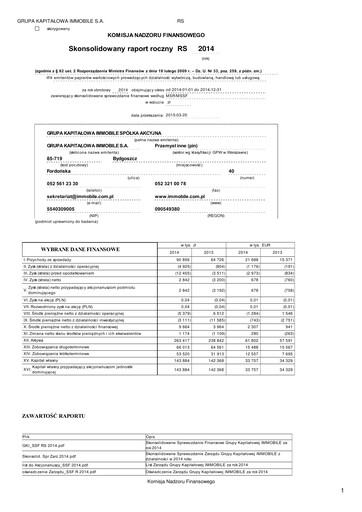 Thumbnail Grupa Kapitałowa Immobile Annual Report 2014