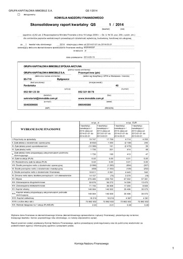 Thumbnail Grupa Kapitałowa Immobile Quarterly Report 2014-q1