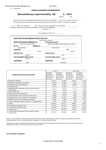Thumbnail Grupa Kapitałowa Immobile Quarterly Report 2014-q3