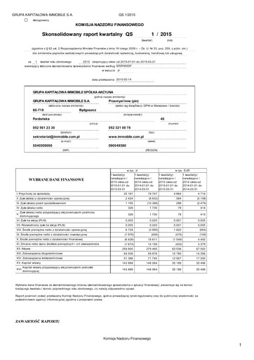 Thumbnail Grupa Kapitałowa Immobile Quarterly Report 2015-q1