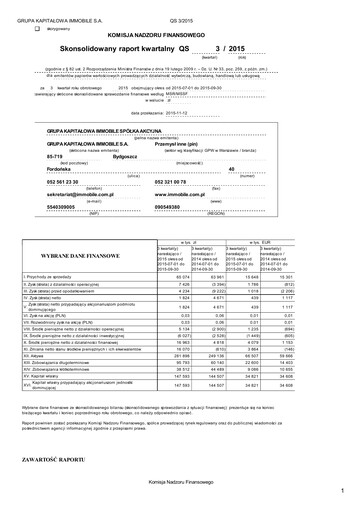 Thumbnail Grupa Kapitałowa Immobile Quarterly Report 2015-q3