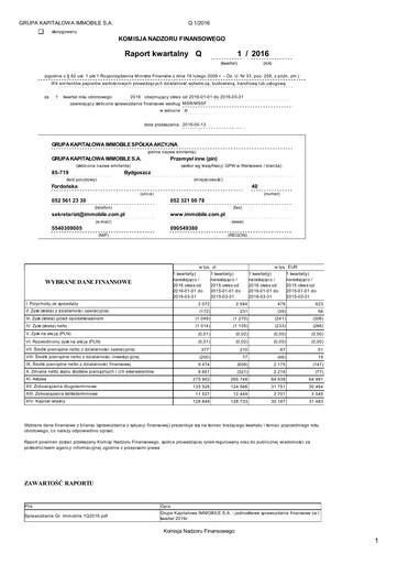 Thumbnail Grupa Kapitałowa Immobile Quarterly Report 2016-q1