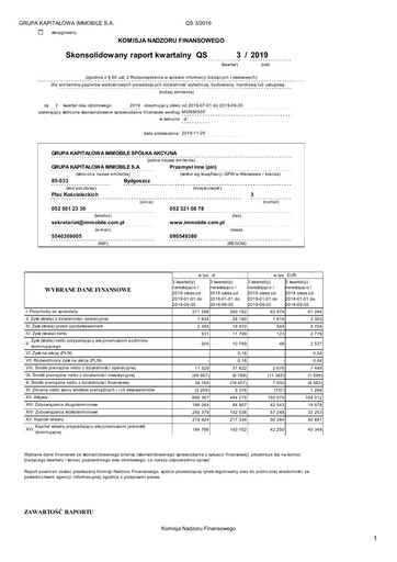 Thumbnail Grupa Kapitałowa Immobile Quarterly Report 2019-q3