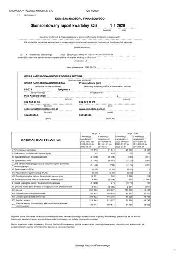 Thumbnail Grupa Kapitałowa Immobile Quarterly Report 2020-q1