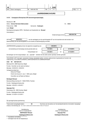 Thumbnail Compagnie d'Entreprises CFE Financial Statement 2015